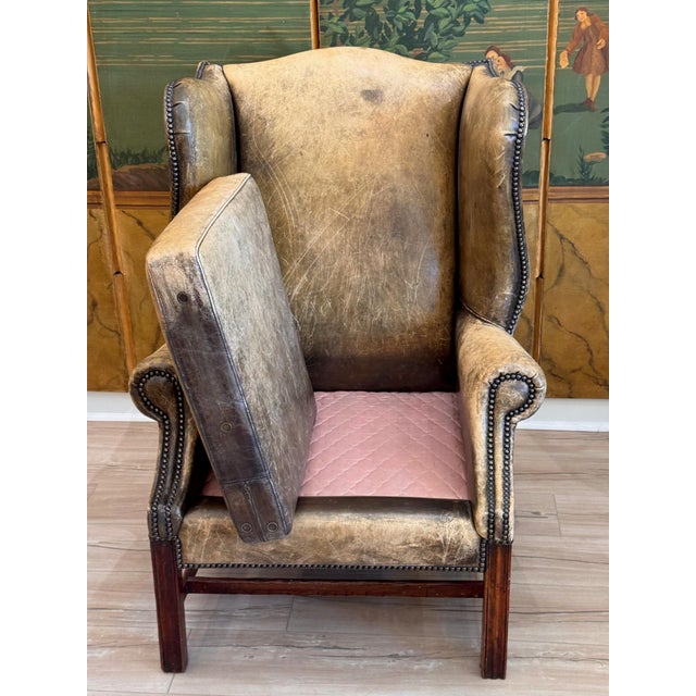 Brown Pair of 19th Century English Leather Wing Back Chairs For Sale - Image 8 of 12