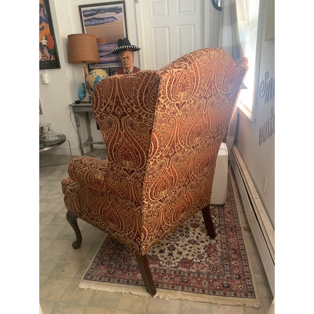 Wood 1970s Pair of Sherrill Furniture Wingback Chairs in Paisley Fabric For Sale - Image 7 of 12