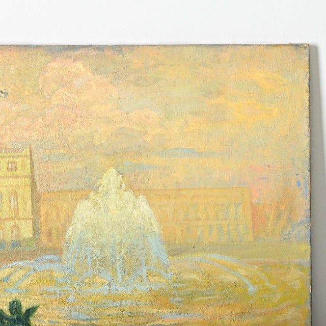 Yellow French Vintage Robert Mahias Painting, Versailles at Sunset For Sale - Image 8 of 10