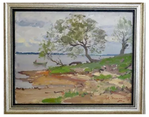 Alfejs Bromults, Daugava River, 1950, Oil on Cardboard
