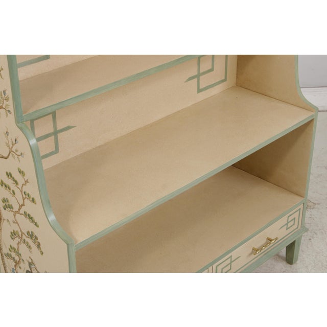 Pair Artist Signed Chinoiserie Style 2 Drawer Open Bookcases For Sale - Image 12 of 18
