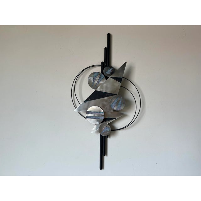 80's Curtis Jere Style Postmodern Geometric Metal Wall Sculpture, Signed For Sale - Image 9 of 9