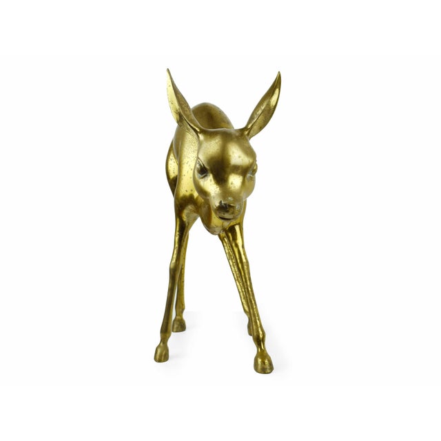 Mid 20th Century Standing Large Heavy Brass Bambi Fawn Deer Sculptures For Sale - Image 6 of 12