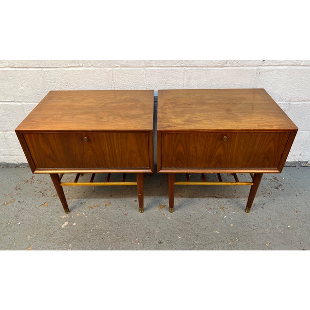 Mid-Century Modern Mid-Century Walnut and Brass Night Stands by Furnette Furniture Company For Sale - Image 3 of 17