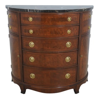 Henredon Marble Top Mahogany 5 Drawer ½ Round Server Chest For Sale
