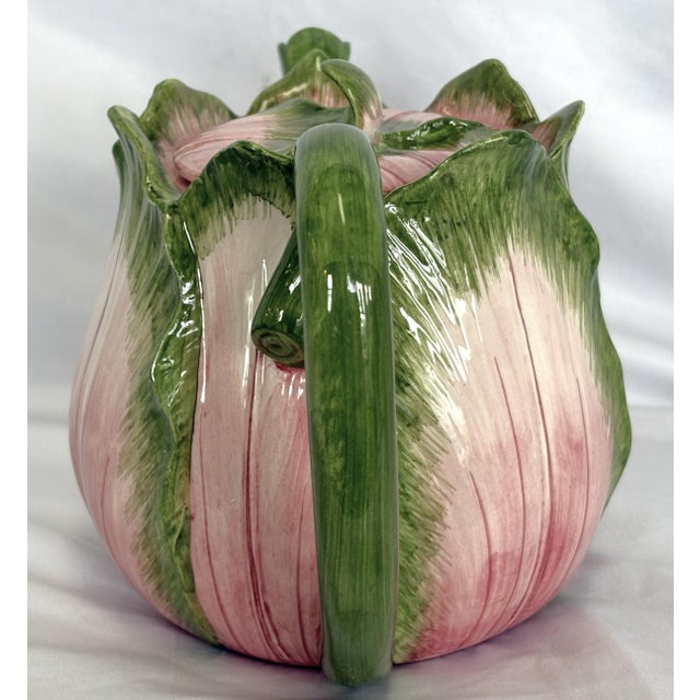 Ceramic Vintage Majolica Cabbage Ceramic Tea Pot With Lid Made in Italy For Sale - Image 7 of 17