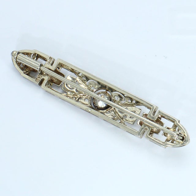 Antique Edwardian Style Platinum Brooch With Old European Cut Diamond For Sale - Image 4 of 4