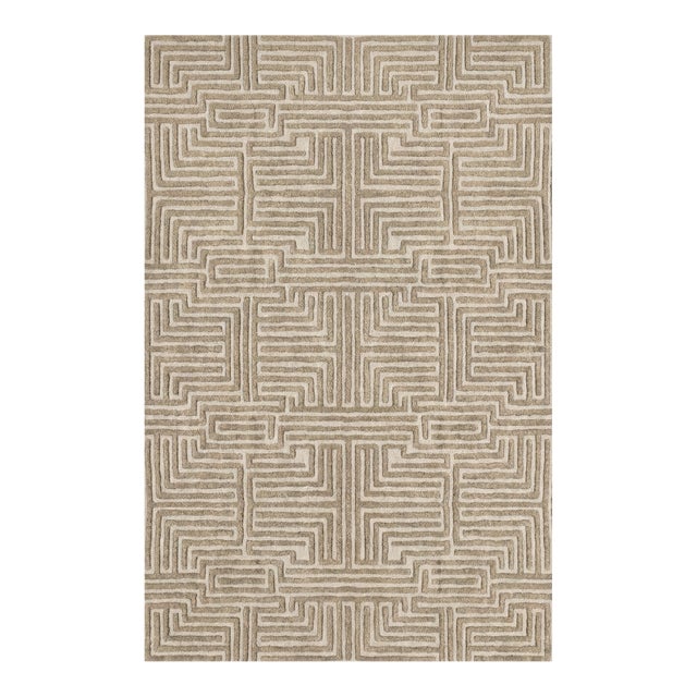 Knossos Hand-Tufted Maze Rug, Wheat Tan, 4x6 For Sale