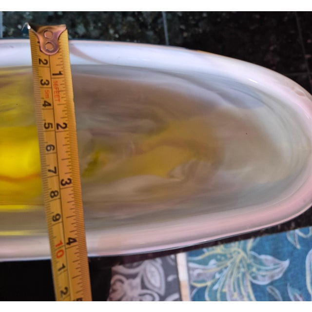 Contemporary Contemporary Hand-Blown Murano Style Post Modern Art Glass Flattened Pillow Vase – Yellow, Plum & Cobalt Blue (Jg) For Sale - Image 3 of 10