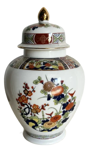 Vintage Hand Painted Asian Porcelain Ginger Jar