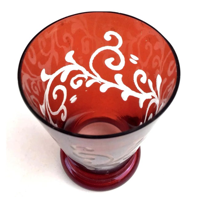 Glass Red Crystal Etched Vintage Shot Glasse Set of Toothpick Holder - Set of 2 For Sale - Image 7 of 11