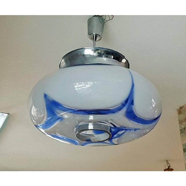 Pendant Lamp in Blue Glass and Chrome from Mazzega, Italy, 1960s For Sale - Image 9 of 18