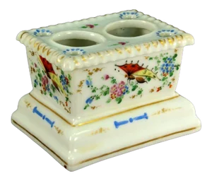 Circa 1800 Old Paris Porcelain Casket-Form Inkwell, Ist Empire Period