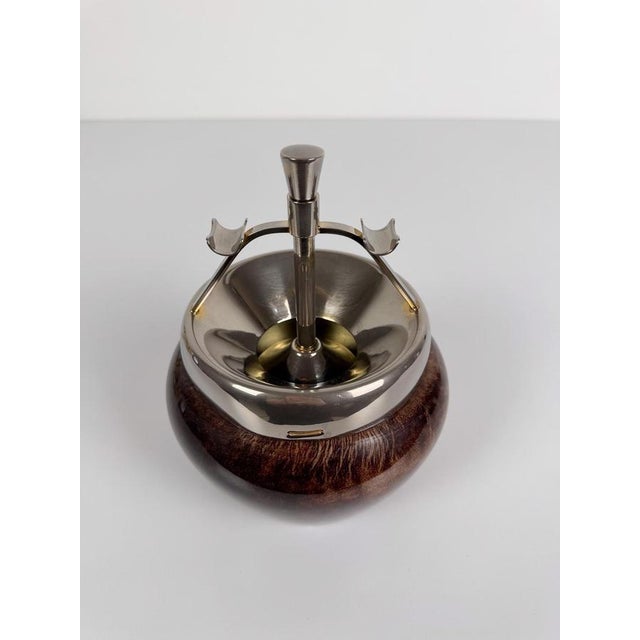 Brown Vintage Push Down Ashtray in Chromed Brass and Goatskin from Aldo Tura, Italy, 1950s For Sale - Image 8 of 18