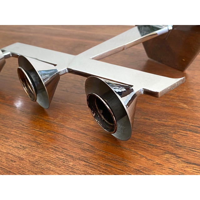 1930s Vintage Art Deco French Chrome and Metal Candleholders, 1930s, Set of 2 For Sale - Image 5 of 7