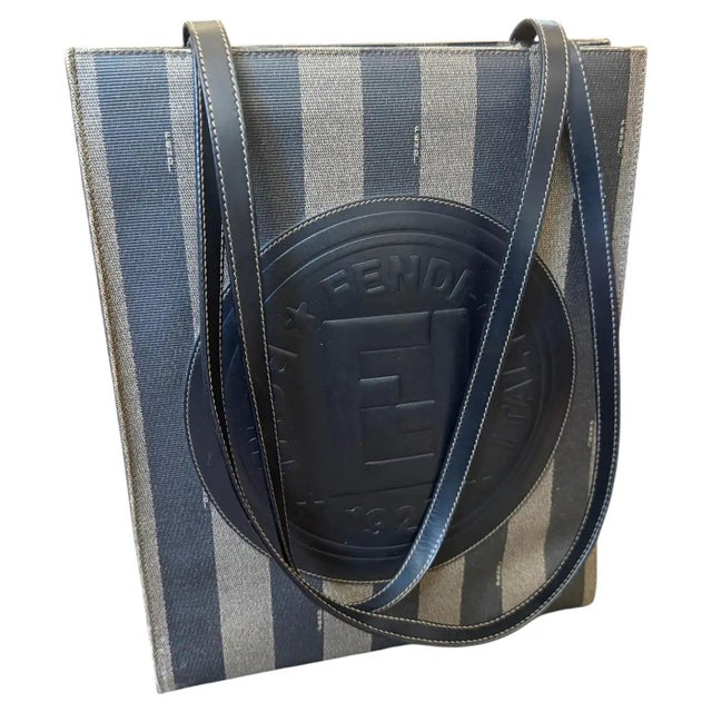 1990s Black PVC Pequin Striped Pattern Shoulder Bag by Fendi Rome For Sale