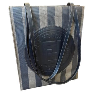 1990s Black PVC Pequin Striped Pattern Shoulder Bag by Fendi Rome