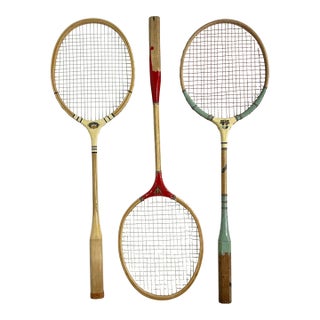 Mid-Century Boho Chic Vintage Badminton Rackets - Set of 3. For Sale