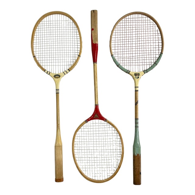 Mid-Century Boho Chic Vintage Badminton Rackets - Set of 3. For Sale