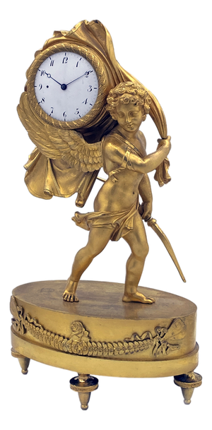Gilded Bronze Cupid and Time Miniature Clock