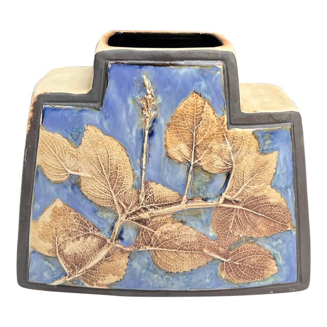 Malaysia Handicraft Blue Leaf Pottery Vase Chairish