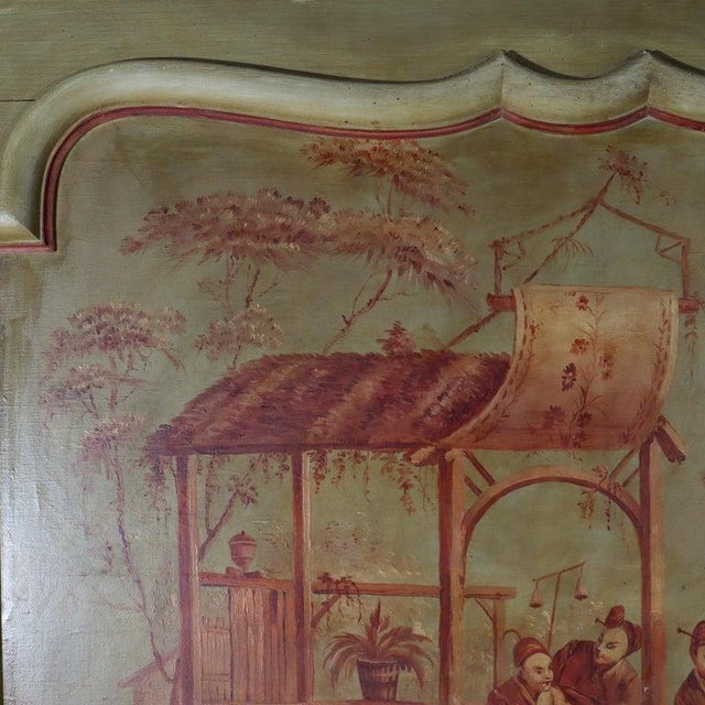 74" French Trumeau Mirror With Oil on Canvas Chinese Genre Scene Painting 19thC For Sale - Image 10 of 16