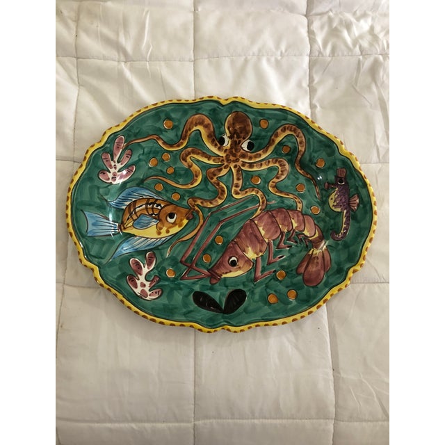 1970s Vintage Mid Century Pascal Ravello Italian Hand Painted Lobster Seafood Platter For Sale - Image 5 of 8