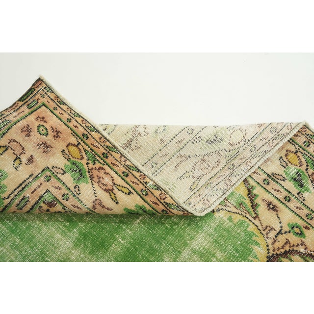 1970s Vintage Turkish Handmade Wool Cotton Green Area Rug For Sale - Image 4 of 14