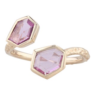 New 0.95ctw Pink Sapphire Bypass Ring 14k Yellow Gold Size 6.5 Adjustable For Sale