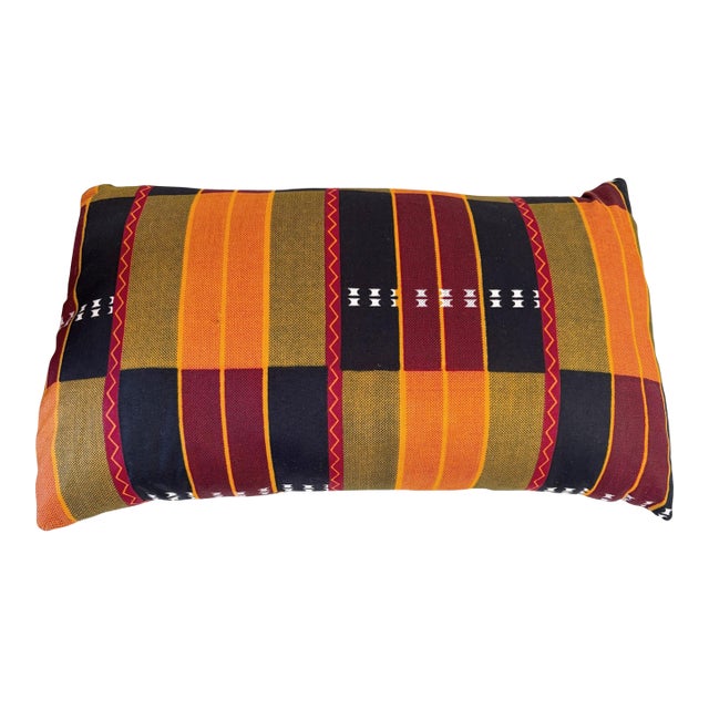 African Kente Cloth Throw Lumbar Pillow 18" W For Sale