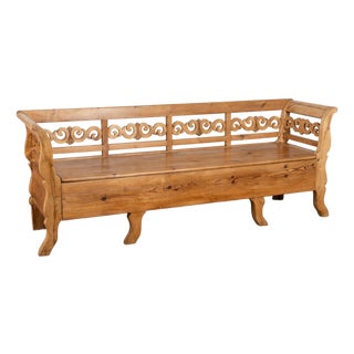19th Century Swedish Pine Bench With Storage For Sale