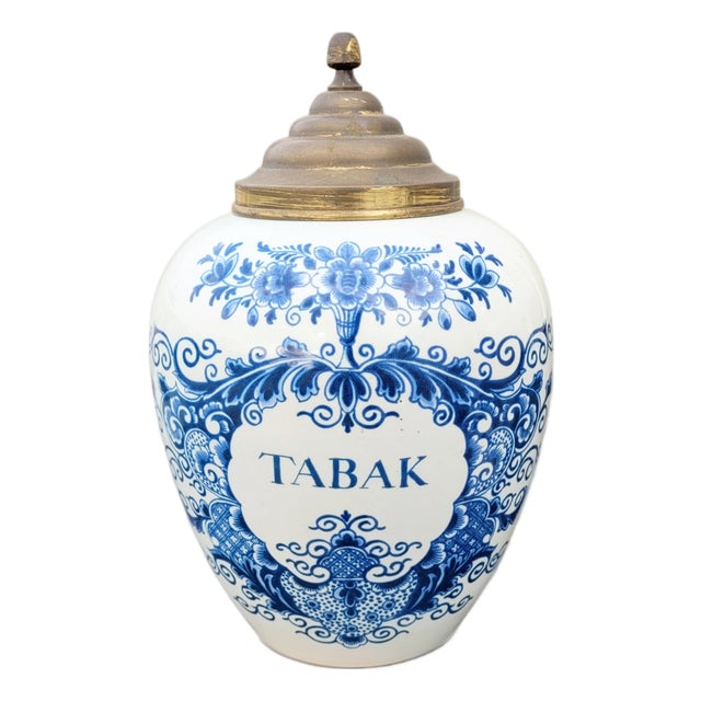 Antique Dutch Delft Blue Tobacco Jar, 1840 For Sale