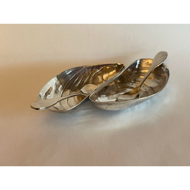 Vintage Silver Mussel Salt and Pepper Holder With Spoons - 3 PCS For Sale - Image 4 of 11