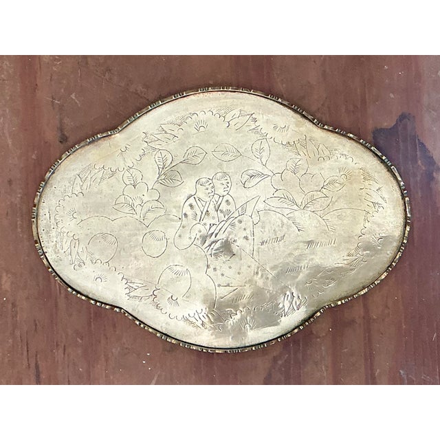 Late 20th Century Vintage Engraved Chinoiserie Brass Tray For Sale - Image 5 of 12