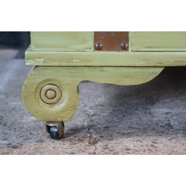 Vintage American Country Farmhouse Green Painted Chic Pine Blanket Chest Trunk For Sale - Image 4 of 18