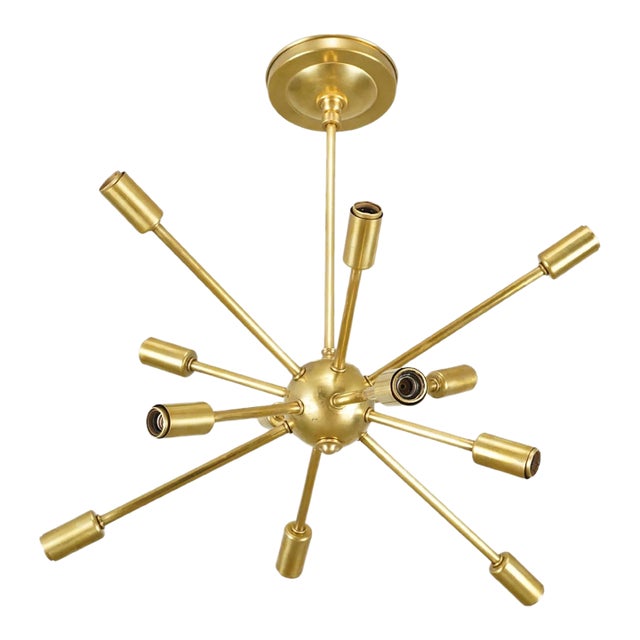 Mid Century Brass Sputnik Twelve Light Chandelier For Sale