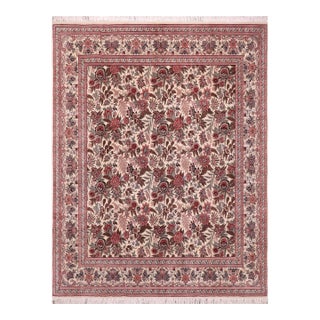 Shabby Chic Floral 1990's Pak-Persian Ivory/Ivory Wool Rug - 8'0'' X 9'0'' For Sale