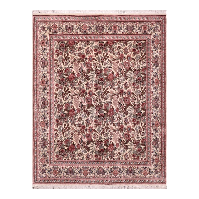Shabby Chic Floral 1990's Pak-Persian Ivory/Ivory Wool Rug - 8'0'' X 9'0'' For Sale