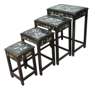 Asian Black Wood Nesting Tables, Set of 4