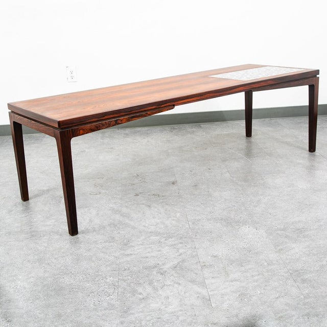 Mid-Century Modern Mid Century Danish Modern Coffee Table Rosewood Tile White Black Surfboard Nm For Sale - Image 3 of 12