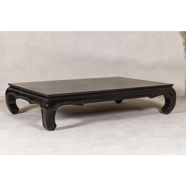 Teak Wood Chow Legs Coffee Table with Custom Black Lacquer Finish For Sale - Image 12 of 12