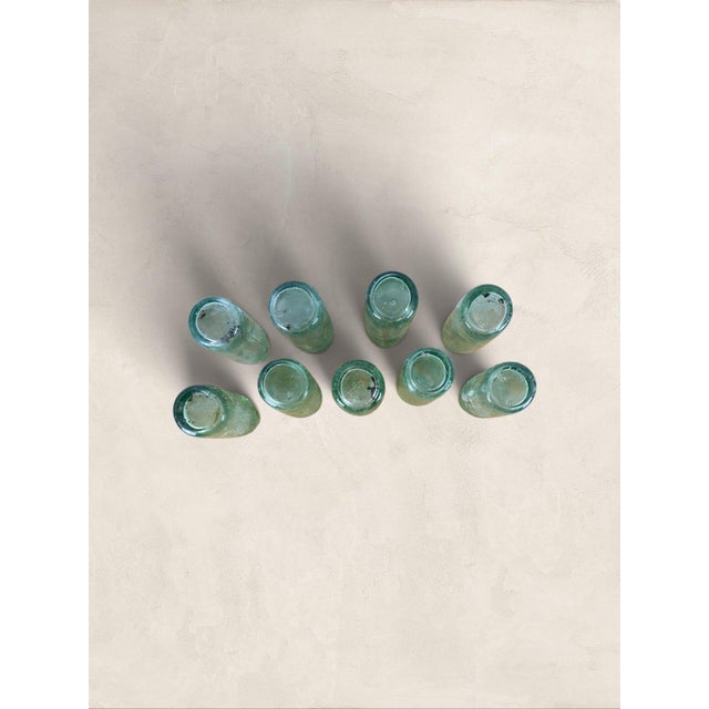Glass Collection of 9 English Antique Aqua Glass Cod Neck Marble Bottles, Bristol, Circa 1900 For Sale - Image 7 of 7