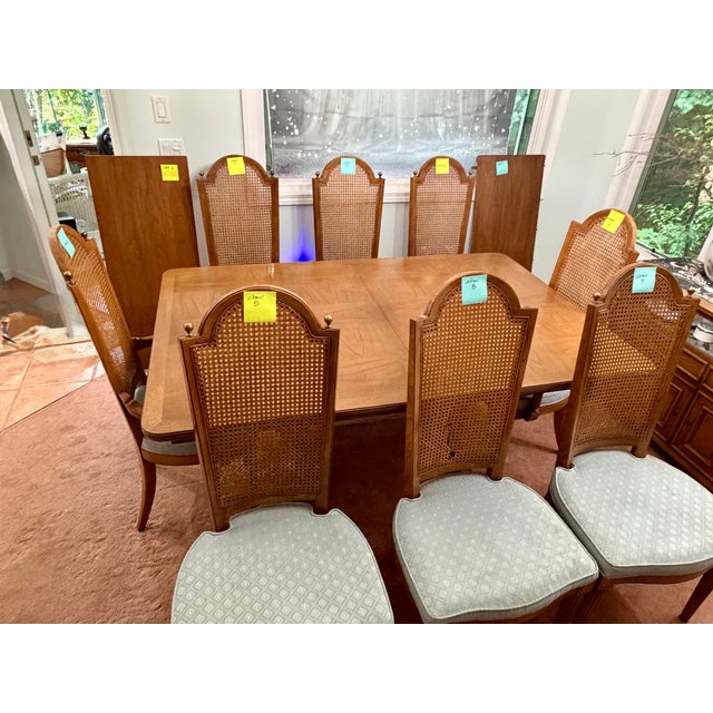 1970s Hollywood Regency Faux Bamboo Dining Set by Thomasville / American Drew - 8 Chairs For Sale - Image 13 of 17
