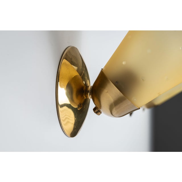Vintage Brass Sconces with Decorated Yellow Glass Shades, 1960s, Set of 3 For Sale - Image 15 of 18