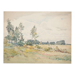 René Leverd, Fields at Rest, Watercolor For Sale