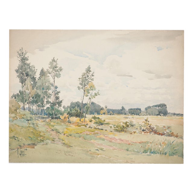 René Leverd, Fields at Rest, Watercolor For Sale
