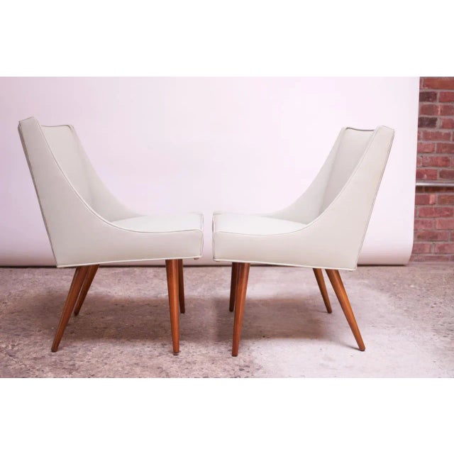 Milo Baughman for Thayer Coggin Vintage Walnut and Leather Slipper Chairs by Milo Baughman - a Pair For Sale - Image 4 of 13