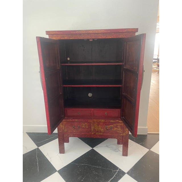 Antique Chinese Red Lacquer Wedding Cabinet With Gilt "Hundred Boys" Motif For Sale - Image 9 of 12