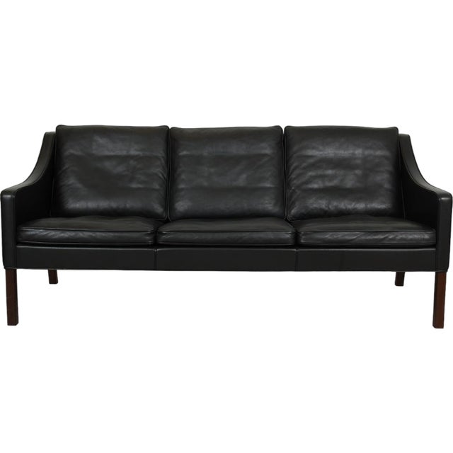 3 Seater 2209 Sofa in Black Leather by Børge Mogensen, 1990s For Sale