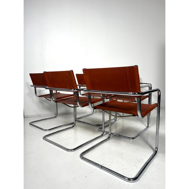Mid-Century Modern Armchairs in Chrome and Leather, 1960s, Set of 6, in Very Good conditions. Designed 1960 to 1969